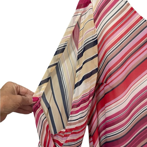 Pale Sky - Striped, Blouse, button down Back, open sleeves, with tie, Size XL - Picture 4 of 9